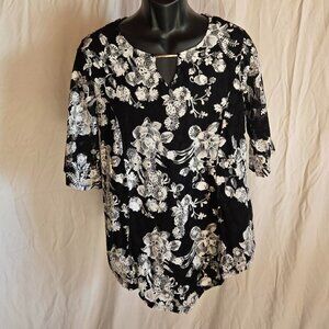 Sami & JO Black & White Lace Overlay Tunic Style Size L Blouse/Top